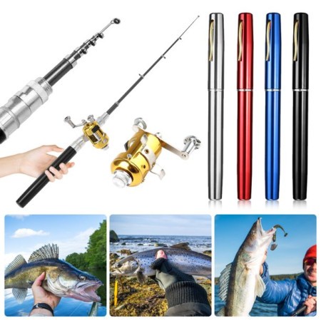Fatafati Shop - Portable Pocket Telescopic Mini Fishing Pole Pen Shape  Folded Fishing Rod With Reel Wheel